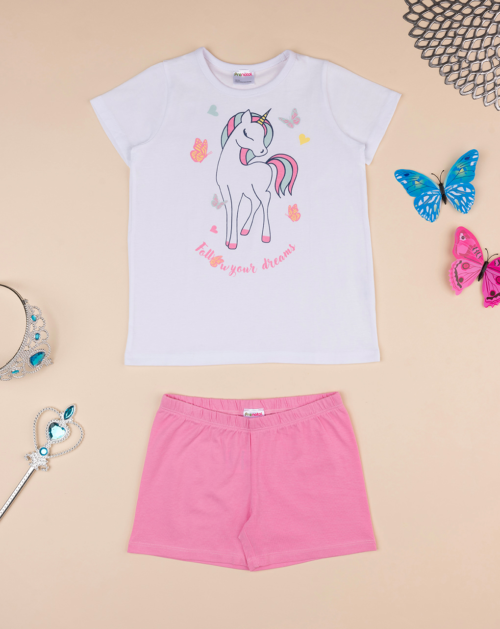 παιδική πιτζάμα λευκή/ροζ με μονόκερο για κορίτσι