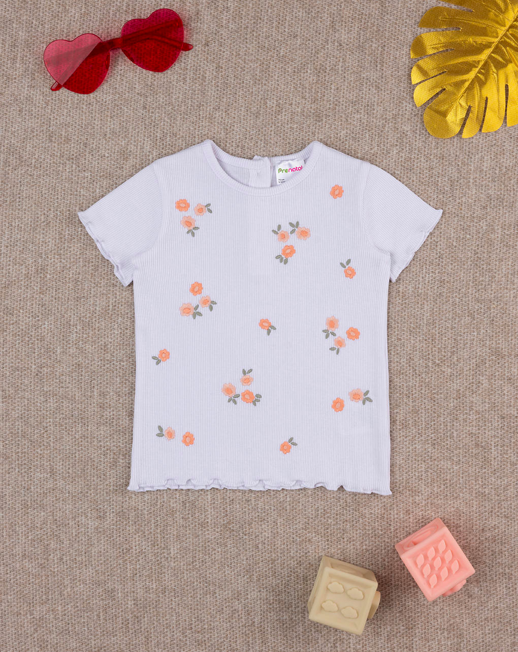βρεφικό t-shirt λευκό ριμπ με λουλούδια για κορίτσι
