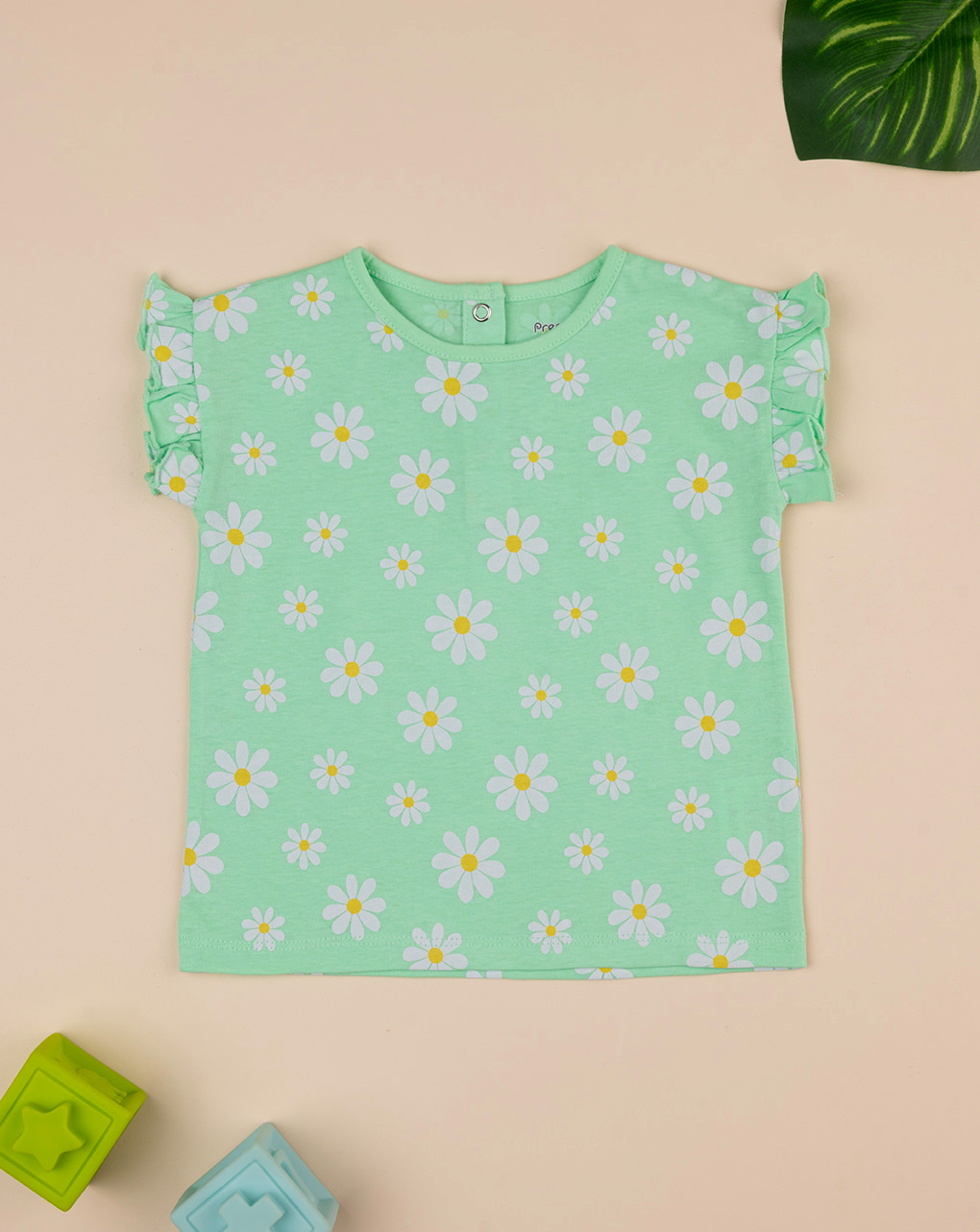 βρεφικό t-shirt πράσινο με μαργαρίτες για κορίτσι