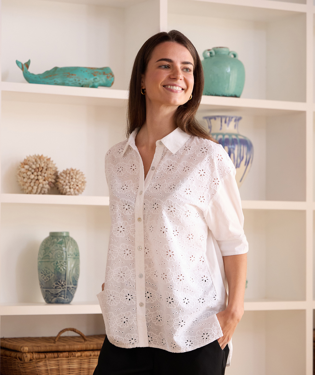 γυναικείο πουκάμισο εγκυμοσύνης/θηλασμού λευκό δαντέλα sangallo - Prénatal