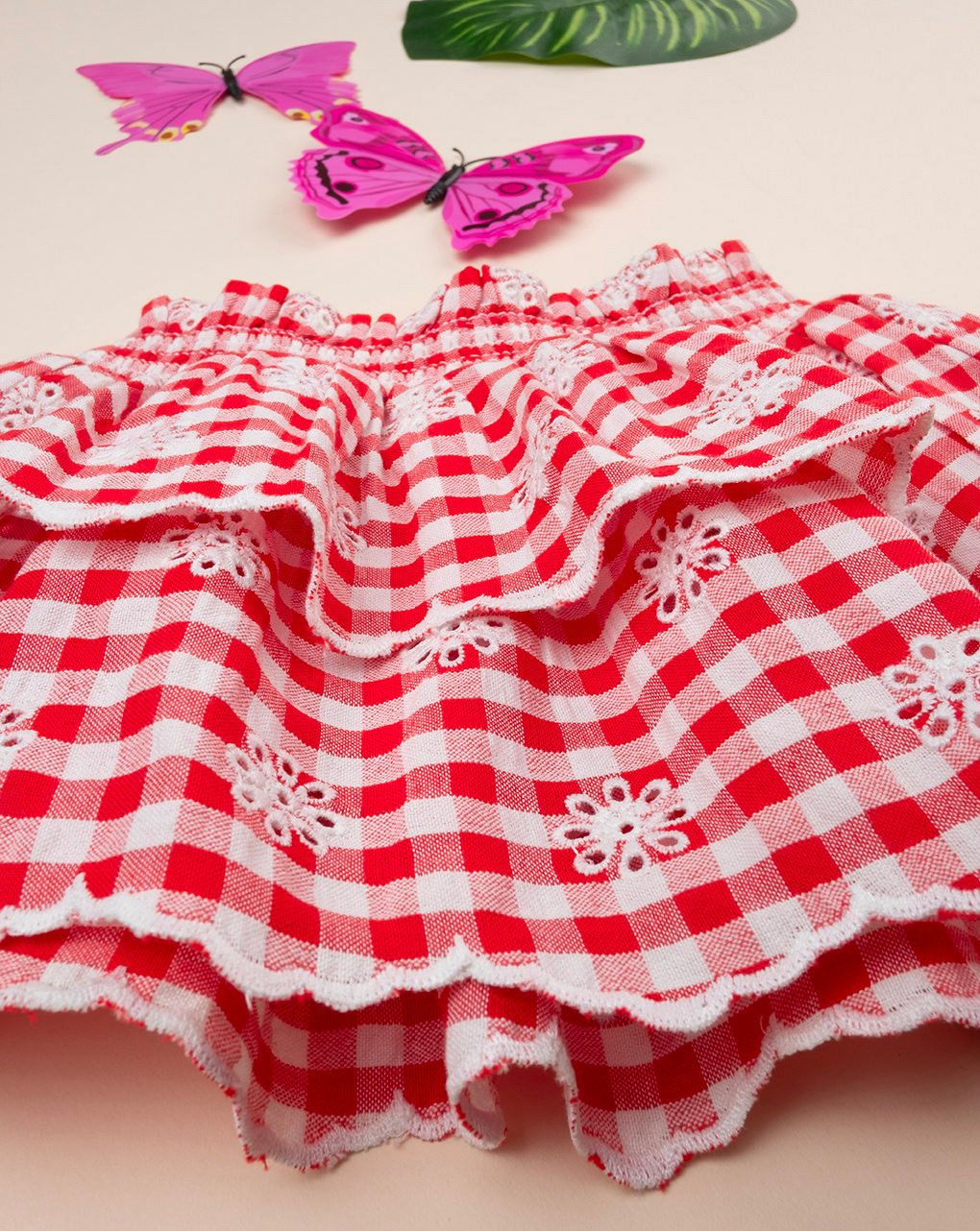 βρεφική φούστα καρό κόκκινη/λευκή με λουλούδια για κορίτσι - Prénatal