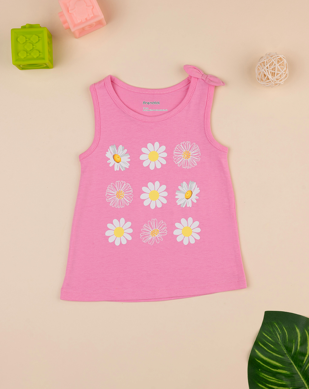 βρεφική αμάνικη μπλούζα ροζ με μαργαρίτες για κορίτσι