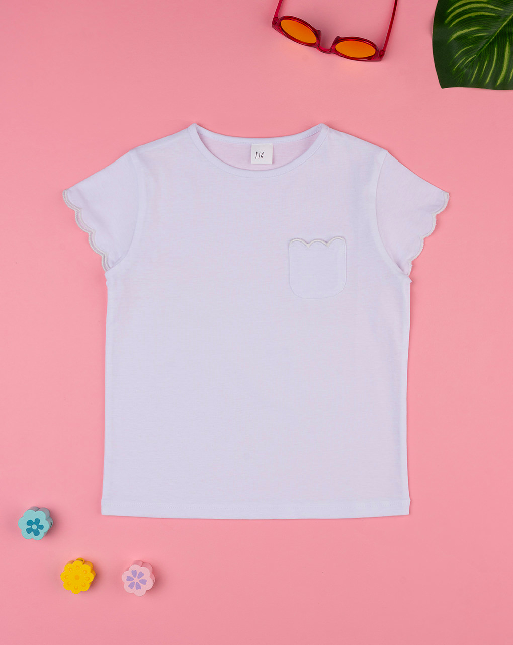 παιδικό t-shirt λευκό με τσέπη για κορίτσι
