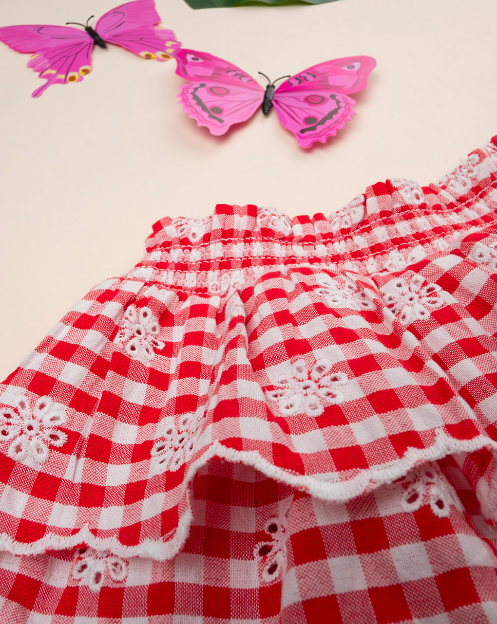 βρεφική φούστα καρό κόκκινη/λευκή με λουλούδια για κορίτσι - Prénatal