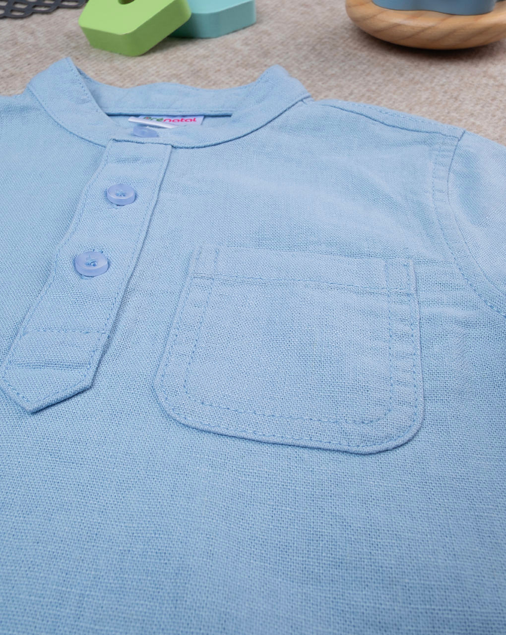 βρεφικό t-shirt πόλο λινό γαλάζιο για αγόρι - Prénatal