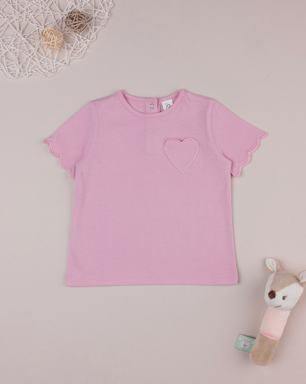 βρεφικό t-shirt ροζ με patch καρδούλα για κορίτσι