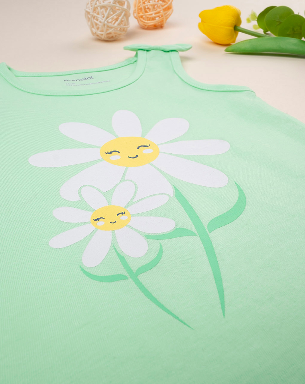 βρεφική αμάνικη μπλούζα πράσινη με μαργαρίτες για κορίτσι - Prénatal