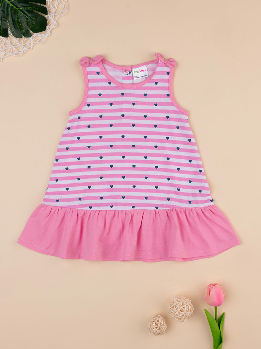 βρεφικό φόρεμα ριγέ ροζ/λευκό με καρδούλες για κορίτσι - Prénatal
