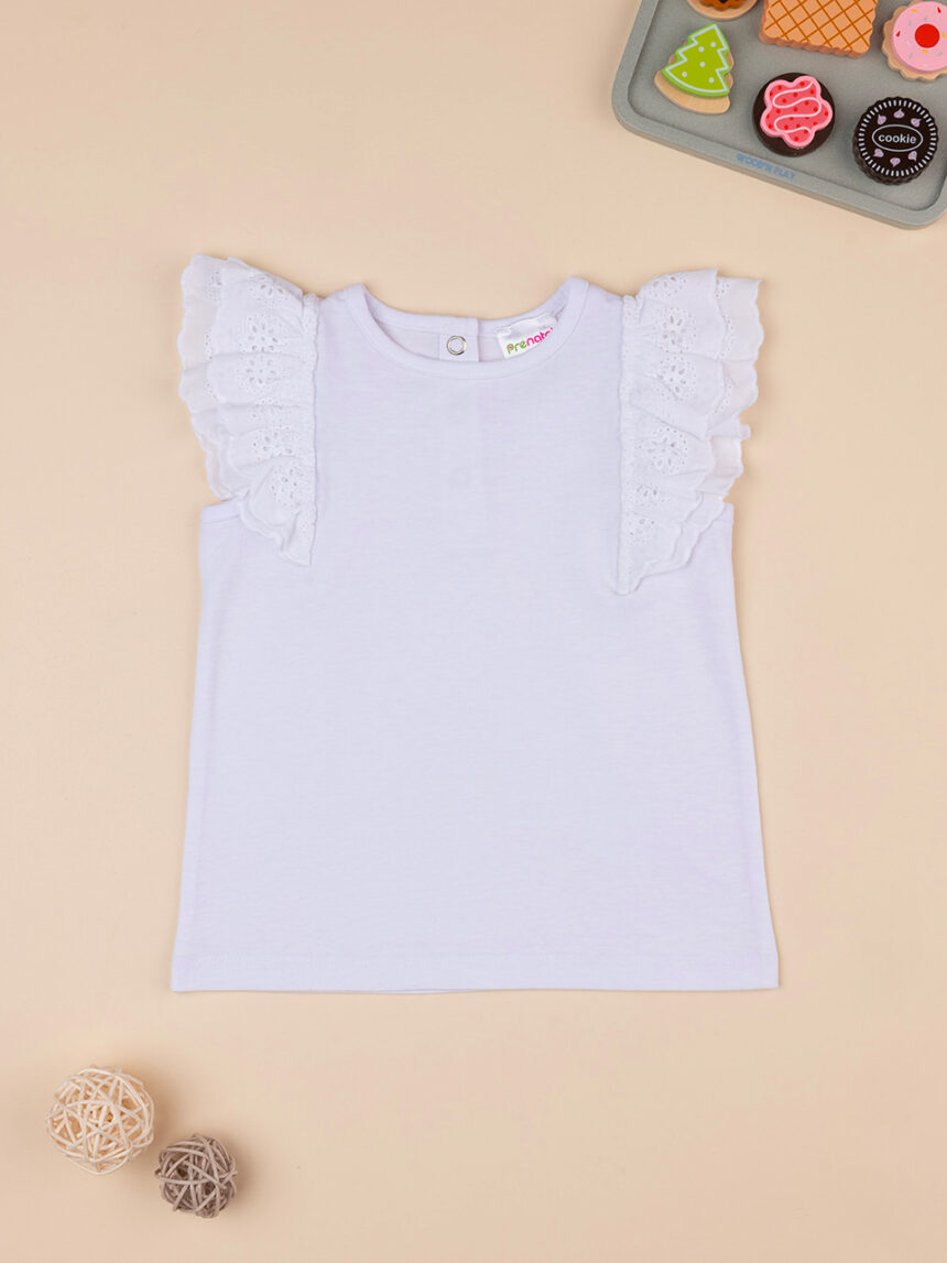 βρεφικό t-shirt λευκό με δαντέλα sangallo για κορίτσι - Prénatal