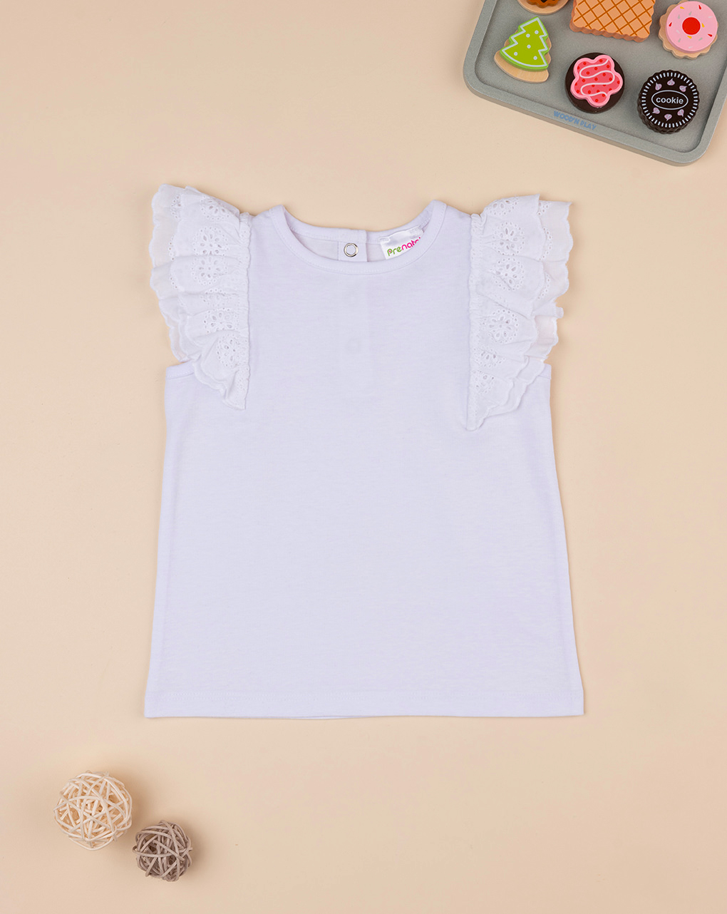 βρεφικό t-shirt λευκό με δαντέλα sangallo για κορίτσι - Prénatal