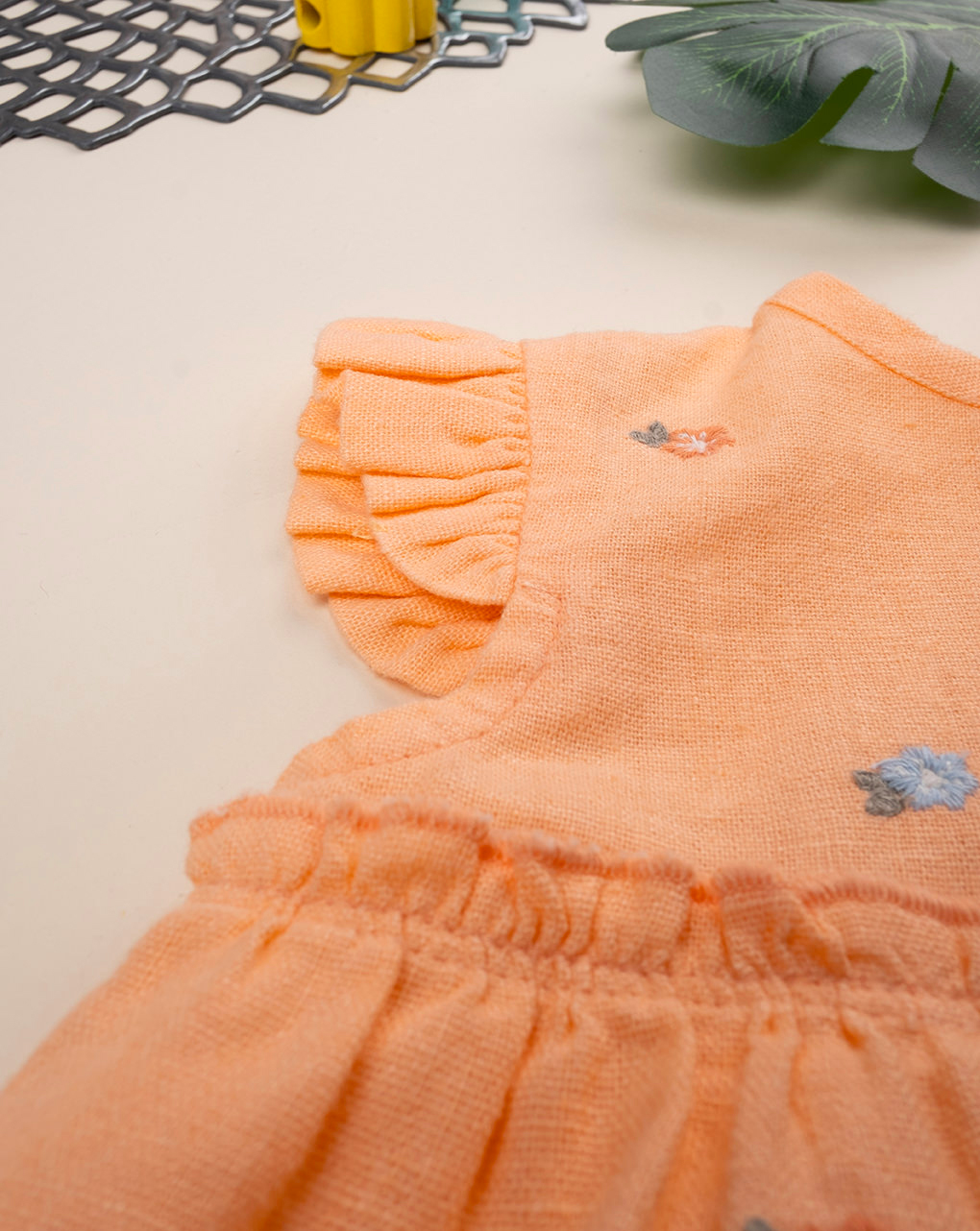 βρεφικό φορεματάκι λινό πορτοκαλί safari για κορίτσι - Prénatal