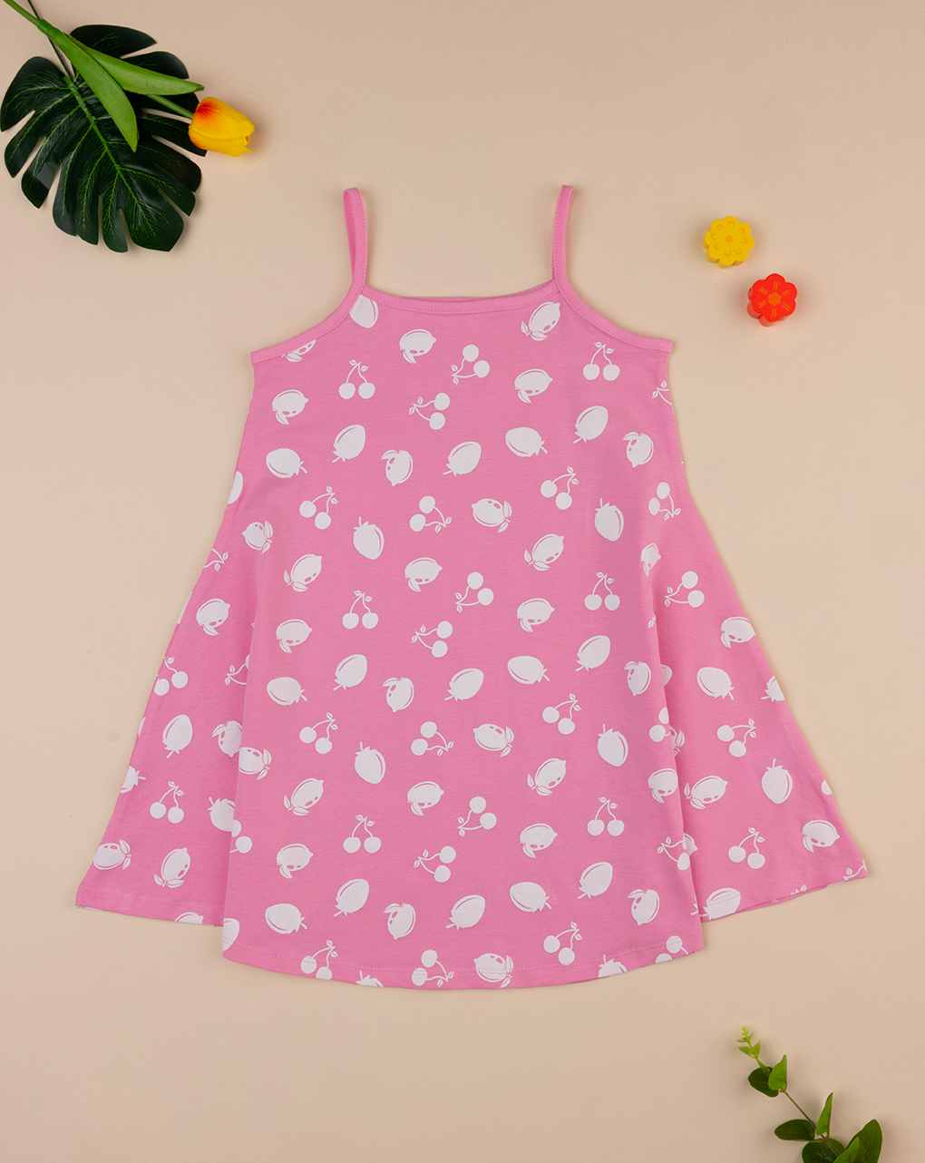 παιδικό φόρεμα ροζ με φρούτα για κορίτσι