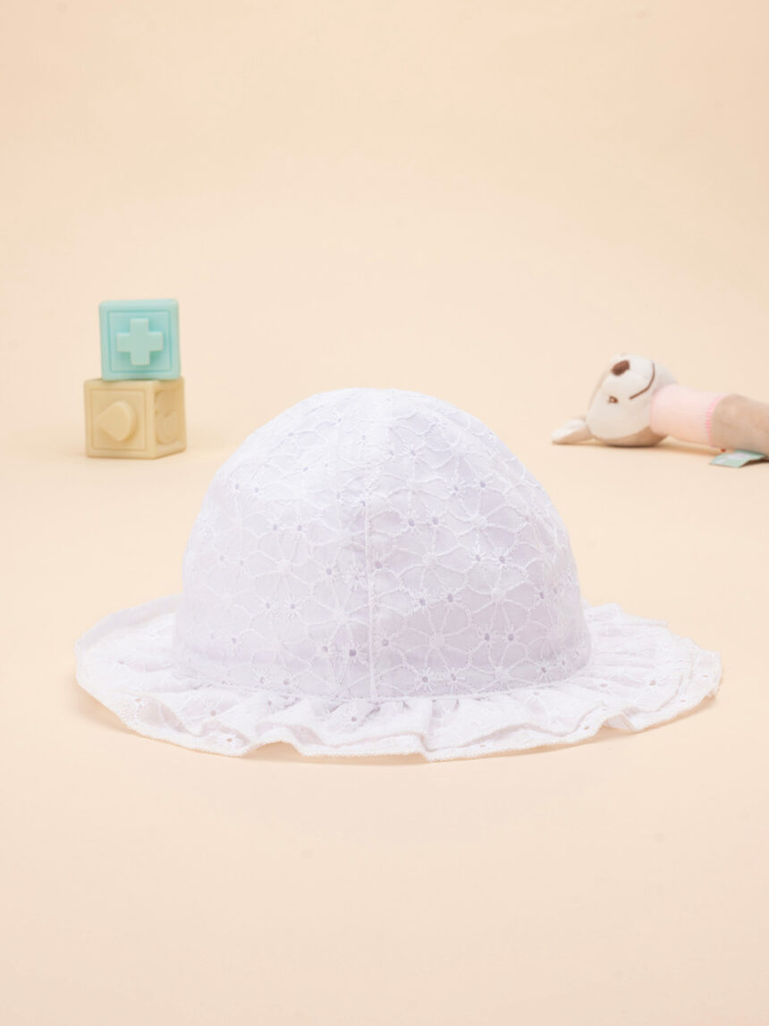 βρεφικό καπέλο λευκό από δαντέλα sangallo για κορίτσι - Prénatal