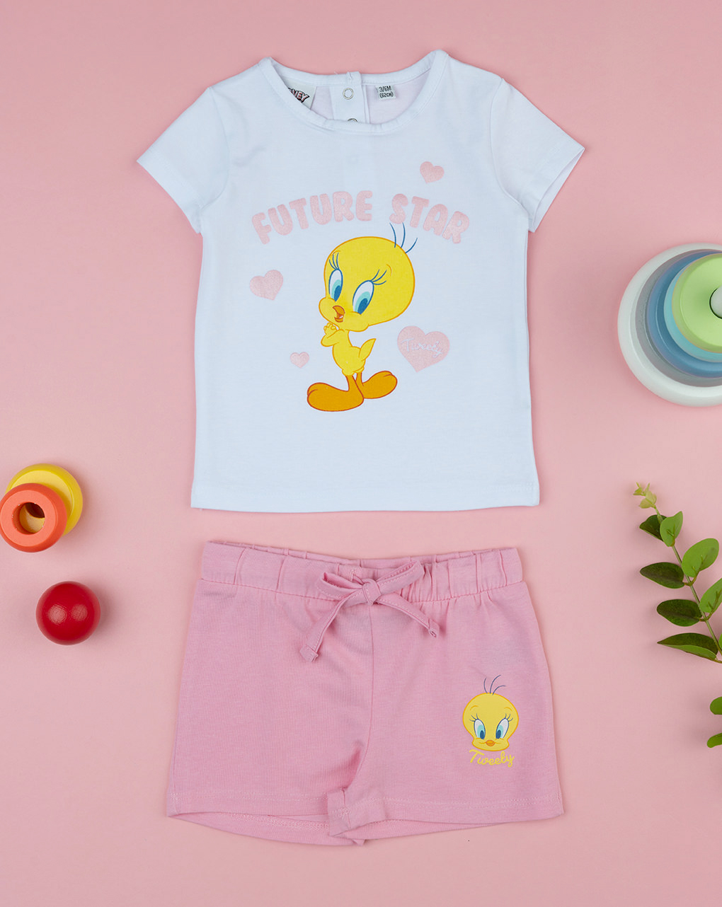 βρεφικό σετ t-shirt και σορτσάκι tweety για κορίτσι