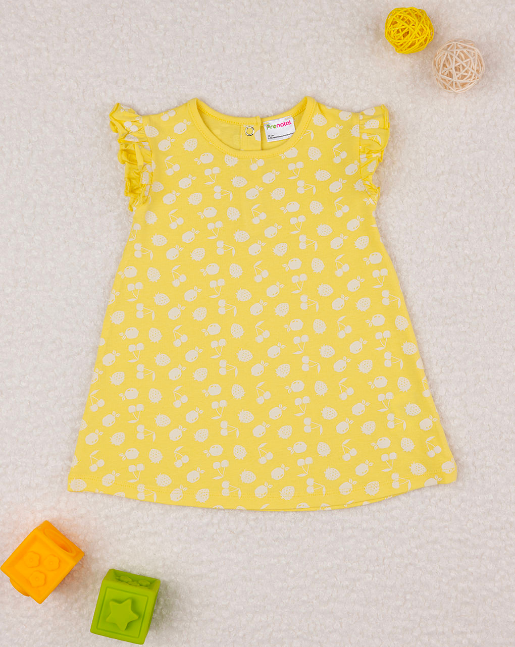 βρεφικό φόρεμα κίτρινο με φρούτα για κορίτσι