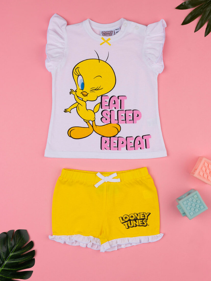 βρεφική πιτζάμα λευκή/κίτρινη tweety για κορίτσι - Prénatal