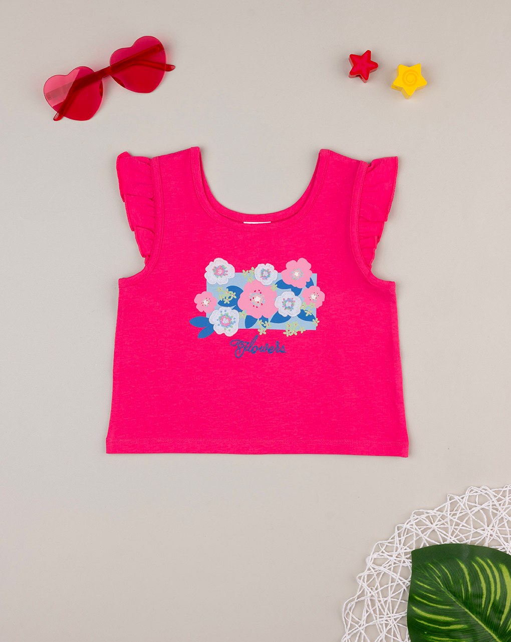 παιδική αμάνικη μπλούζα φούξια φλοράλ για κορίτσι