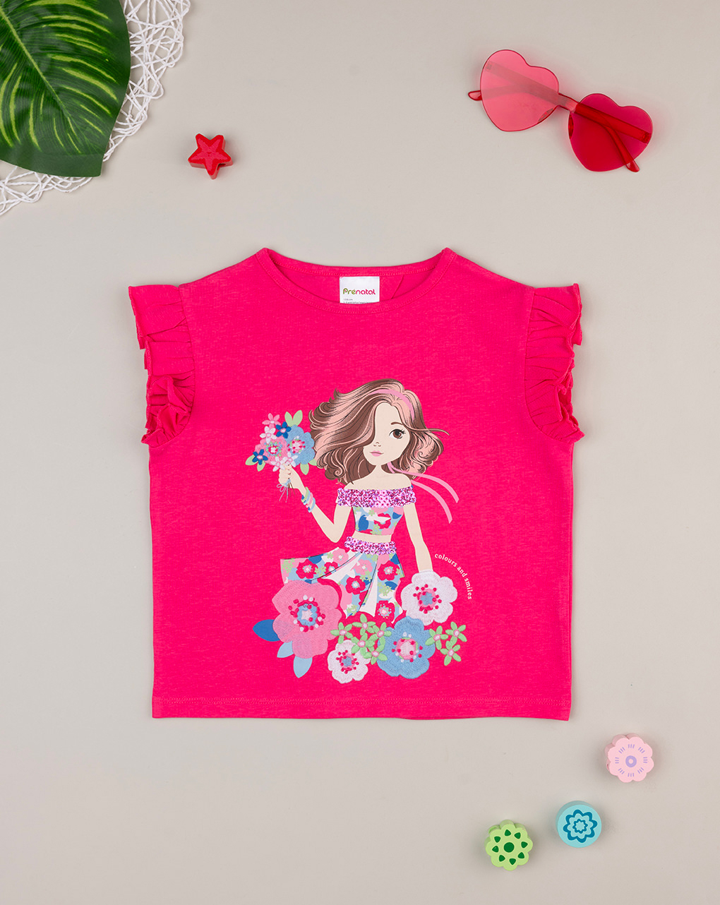 παιδικό t-shirt φούξια φλοράλ για κορίτσι