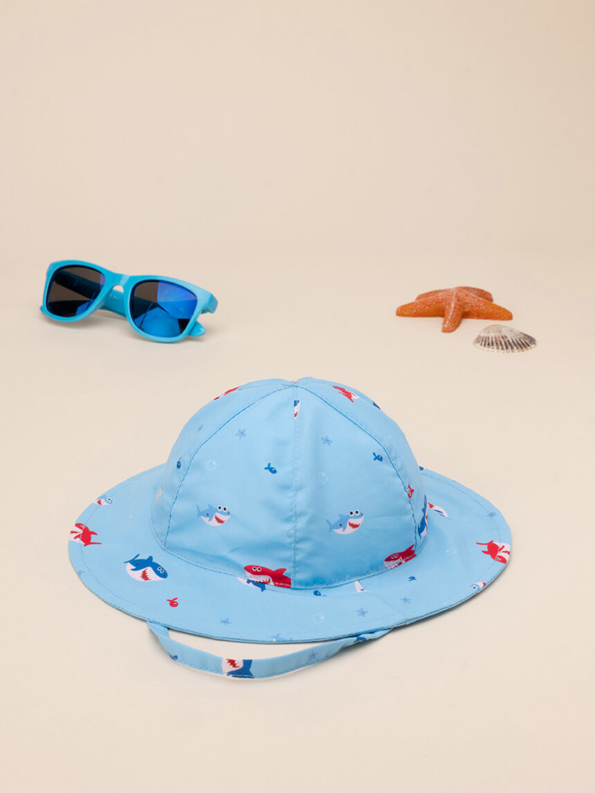 βρεφικό καπέλο θαλάσσης γαλάζιο με καρχαρίες για αγόρι - Prénatal