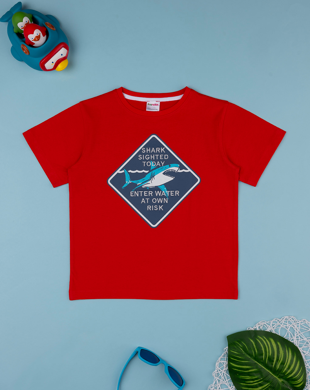 παιδικό t-shirt κόκκινο με καρχαρίες για αγόρι