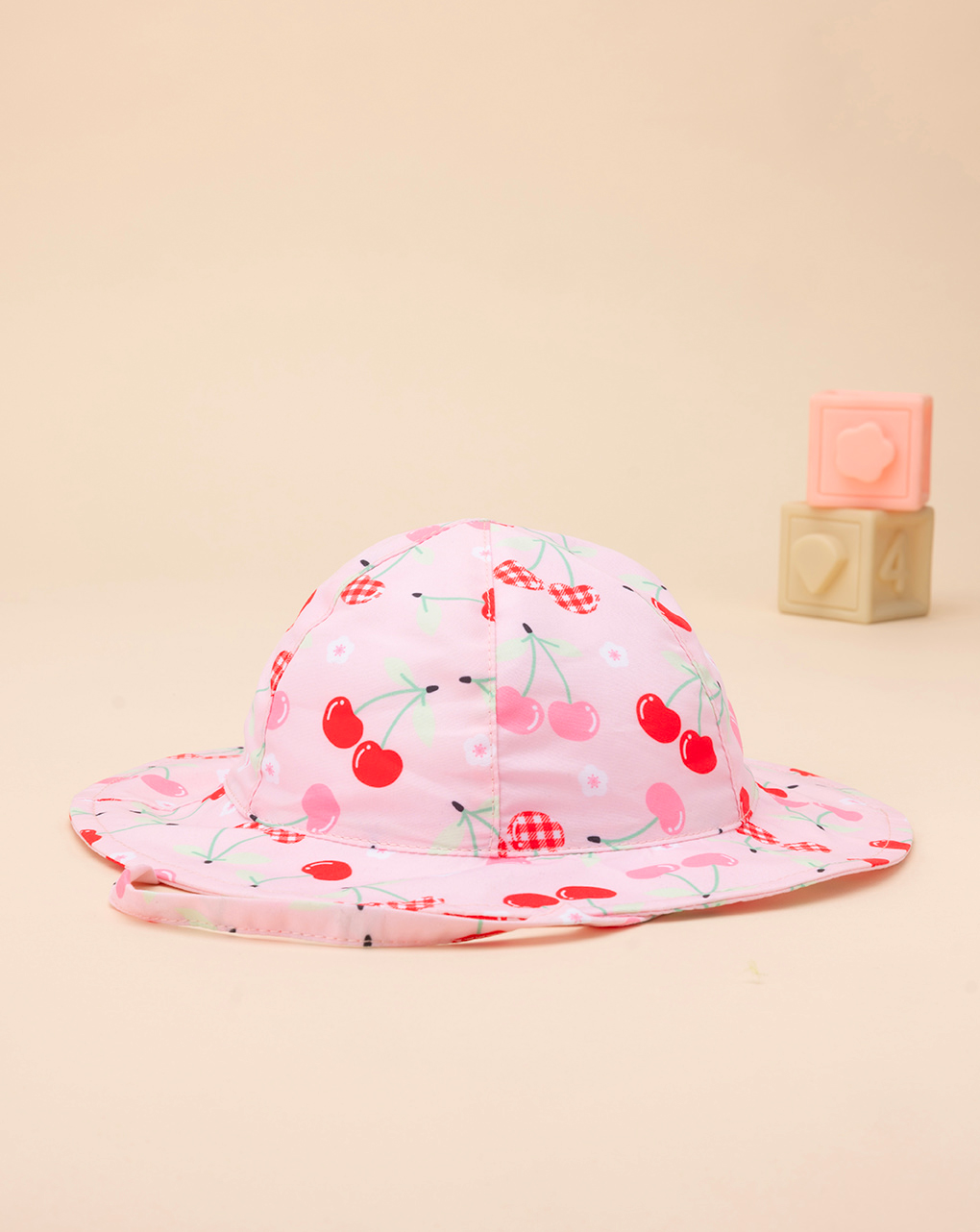 βρεφικό καπέλο θαλάσσης ροζ με κερασάκια για κορίτσι