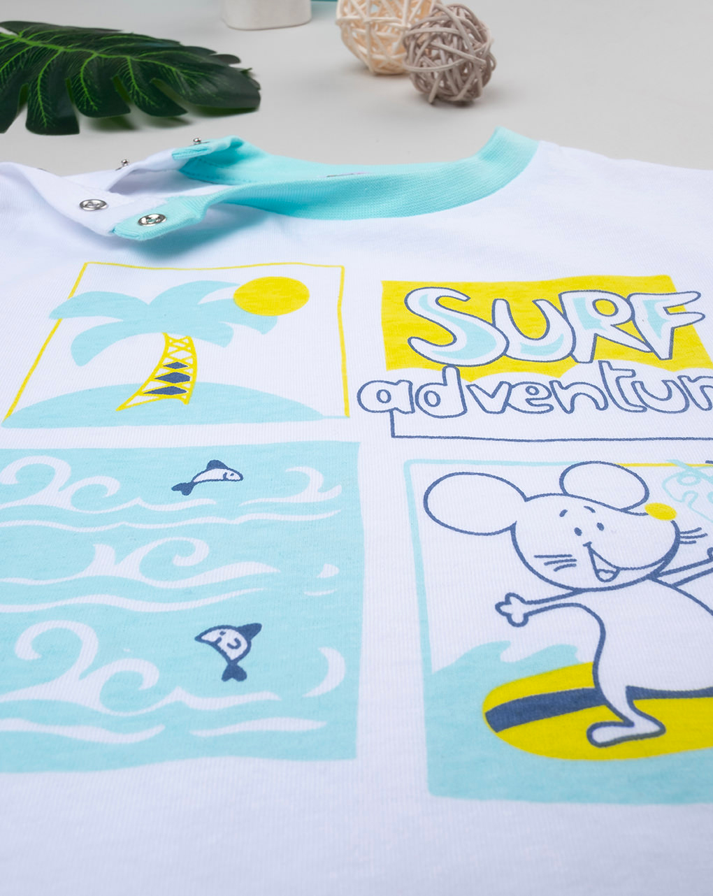 βρεφική πιτζάμα λευκή/γαλάζια surf για αγόρι - Prénatal