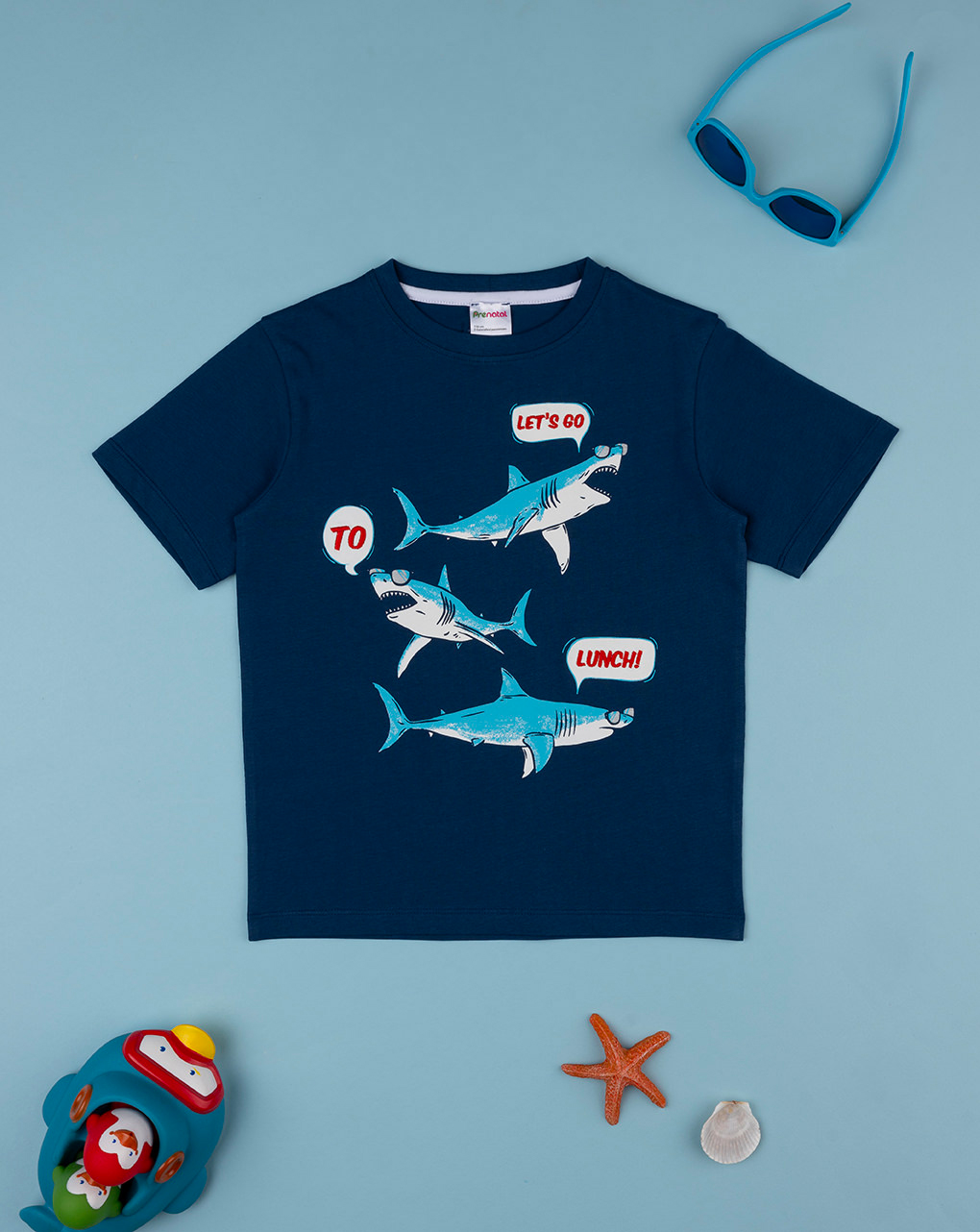 παιδικό t-shirt μπλε με καρχαρίες για αγόρι