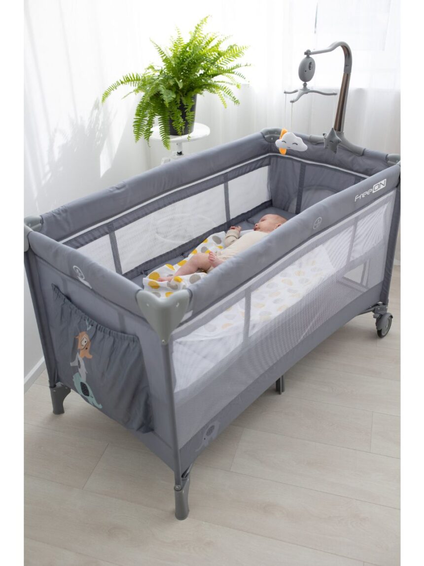 Freeon παρκοκρέβατο 2 επιπέδων 125x65cm elephants grey, 81514 - Freeon