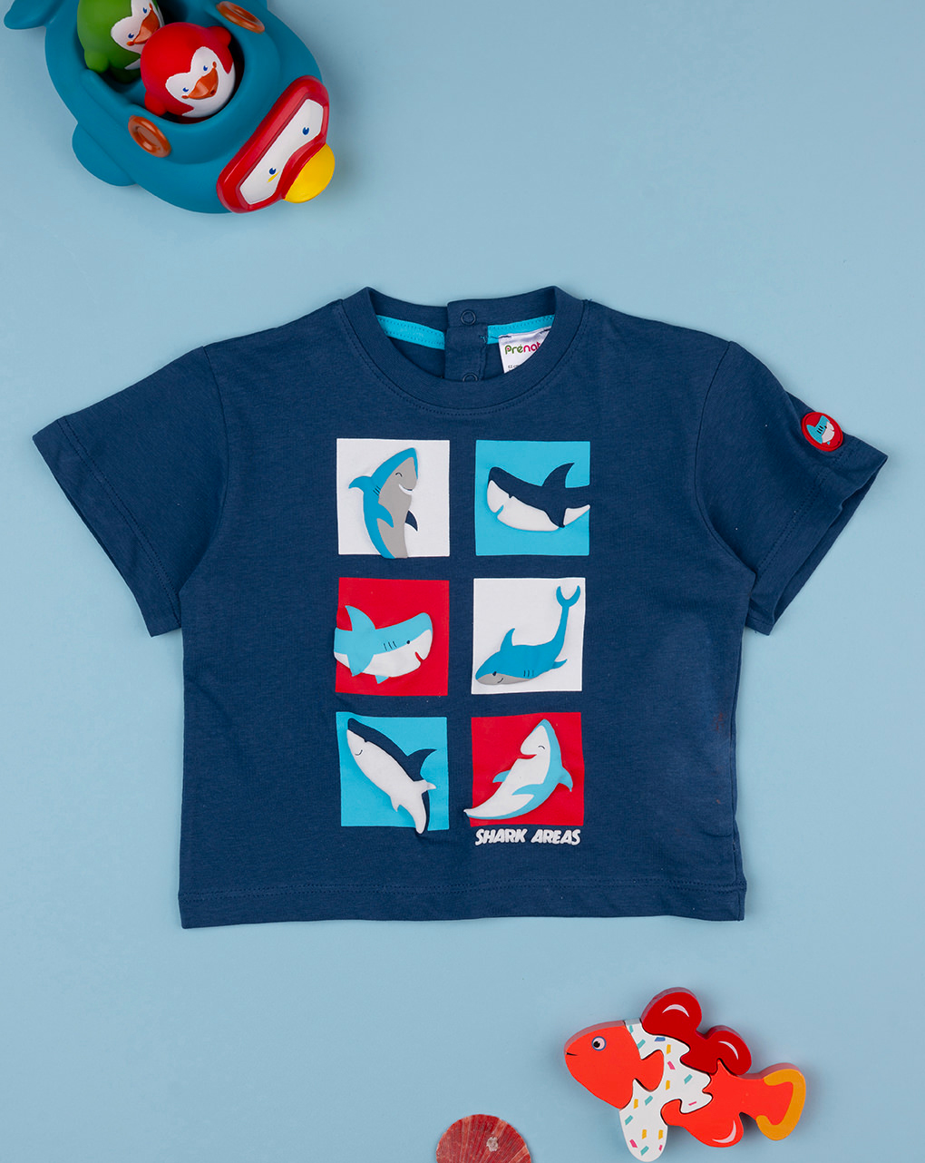 βρεφικό t-shirt μπλε sharks για αγόρι