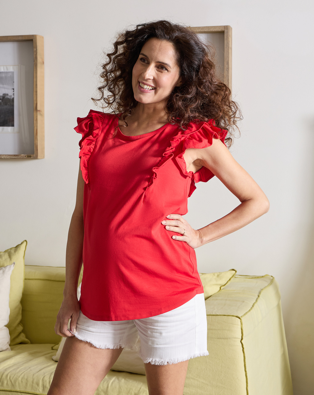 γυναικεία μπλούζα εγκυμοσύνης/θηλασμού κόκκινη με βολάν - Prénatal
