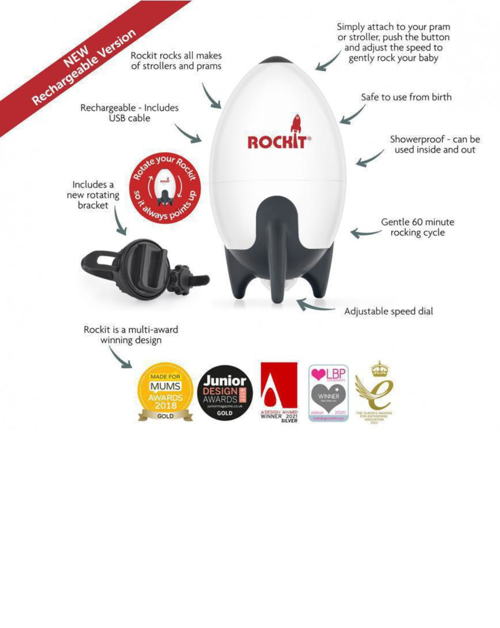 Rockit συσκευή δόνησης για καρότσια & ριλάξ - rocker v2 επαναφορτιζόμενο - Rockit
