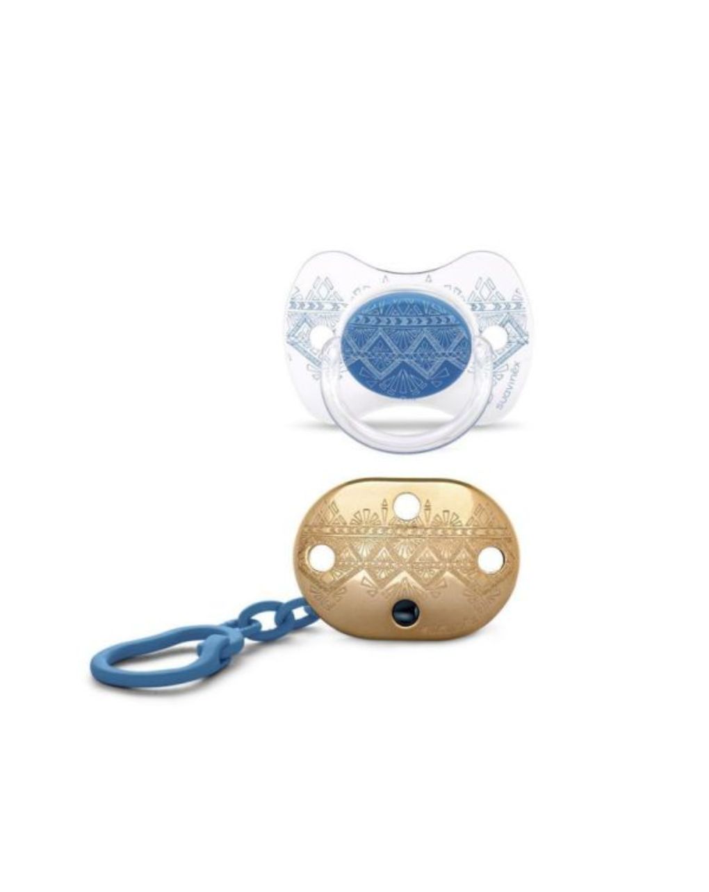 Suavinex - couture πιπίλα σιλικόνης & αλυσίδα με φυσιολογική ροή 4-18m σε μπλε - Suavinex