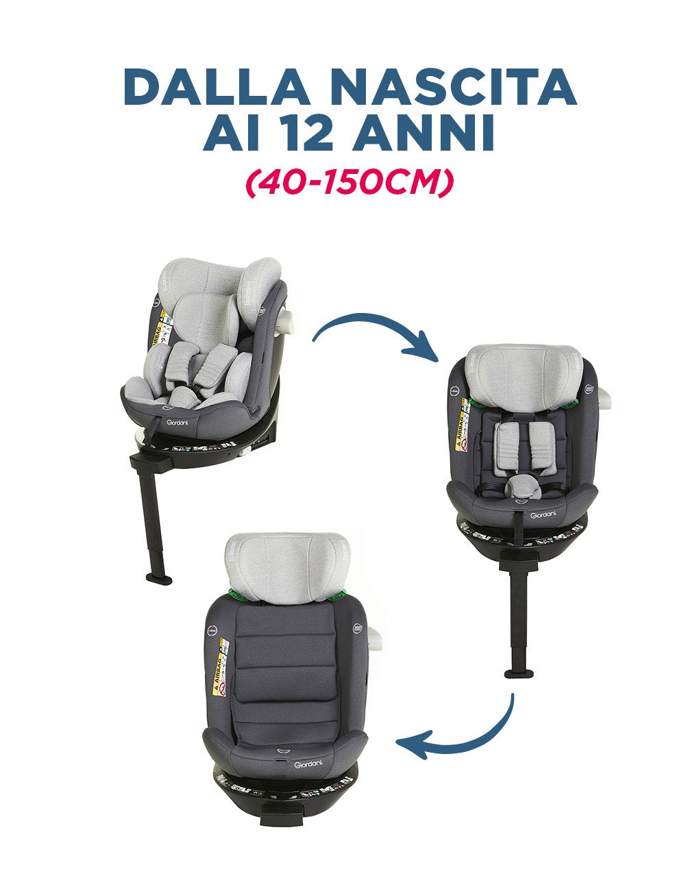 Giordani κάθισμα αυτοκινήτου crono i-size (40-150εκ) 360o isofix γκρι ανοιχτό - Giordani