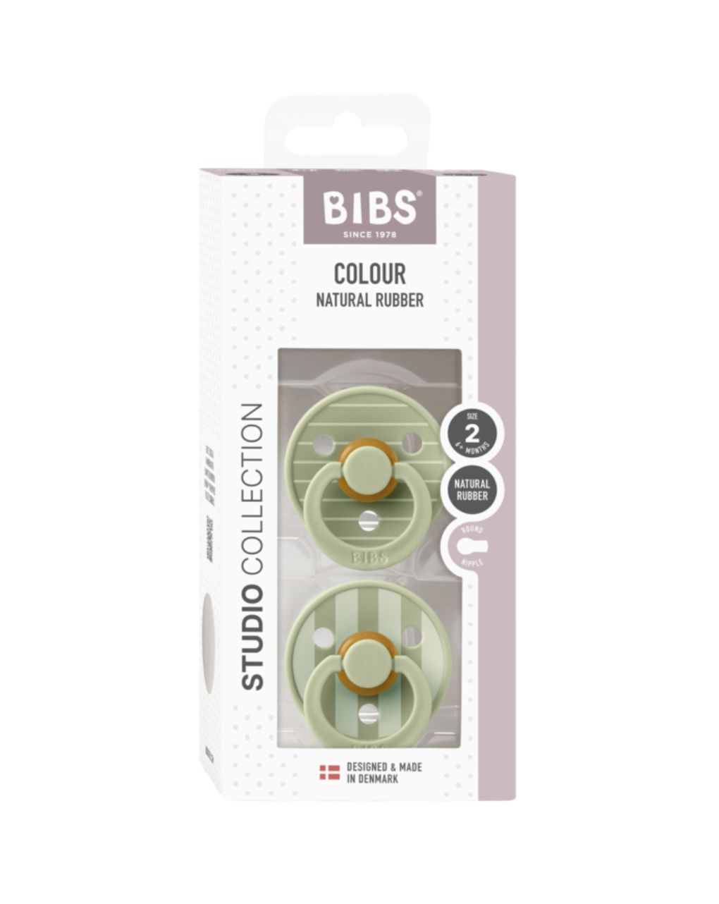 Bibs πιπίλα καουτσούκ σετ 2τμχ studio colour  pin sage mix, 6-12 μηνών - BIBS