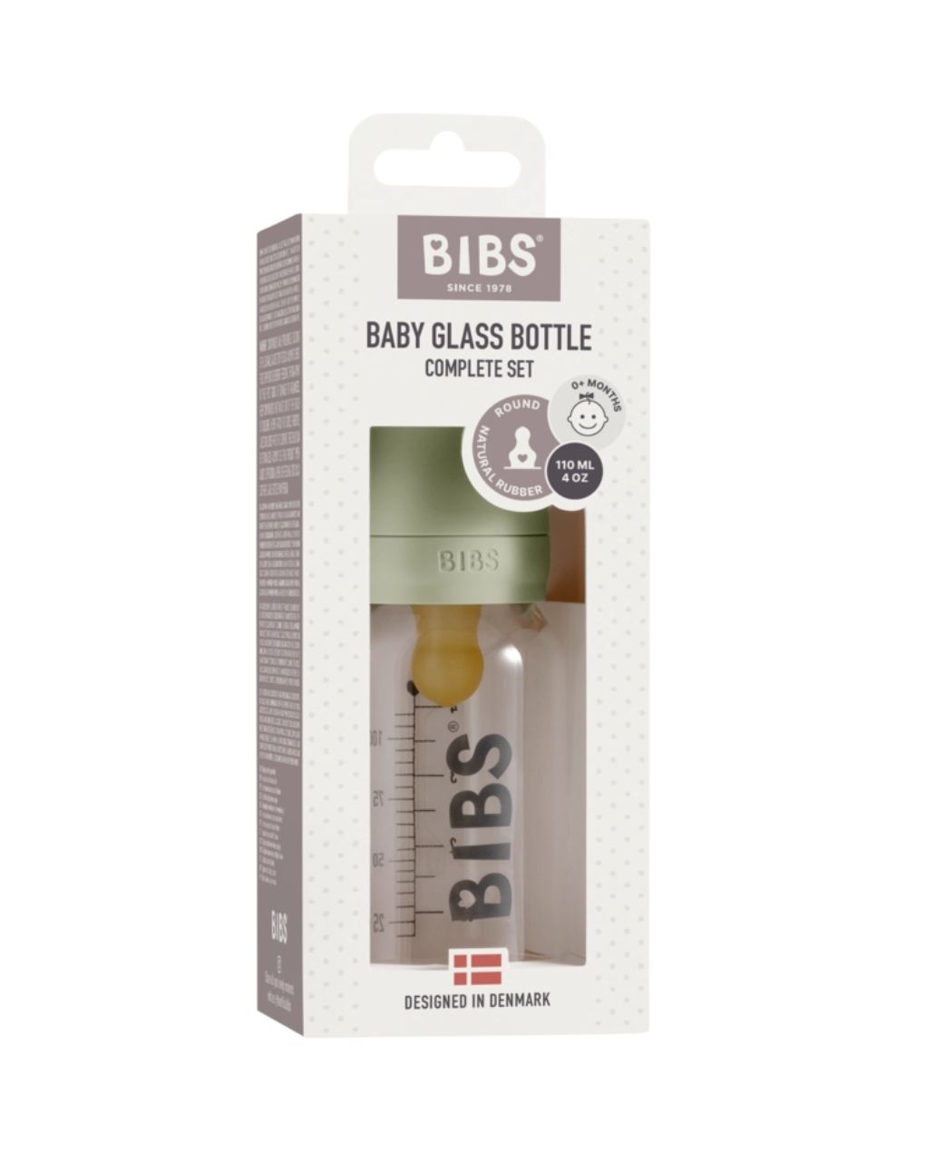 Bibs ολοκληρωμένο σετ γυάλινο μπιμπερό latex sage 110ml, 0m+ - BIBS