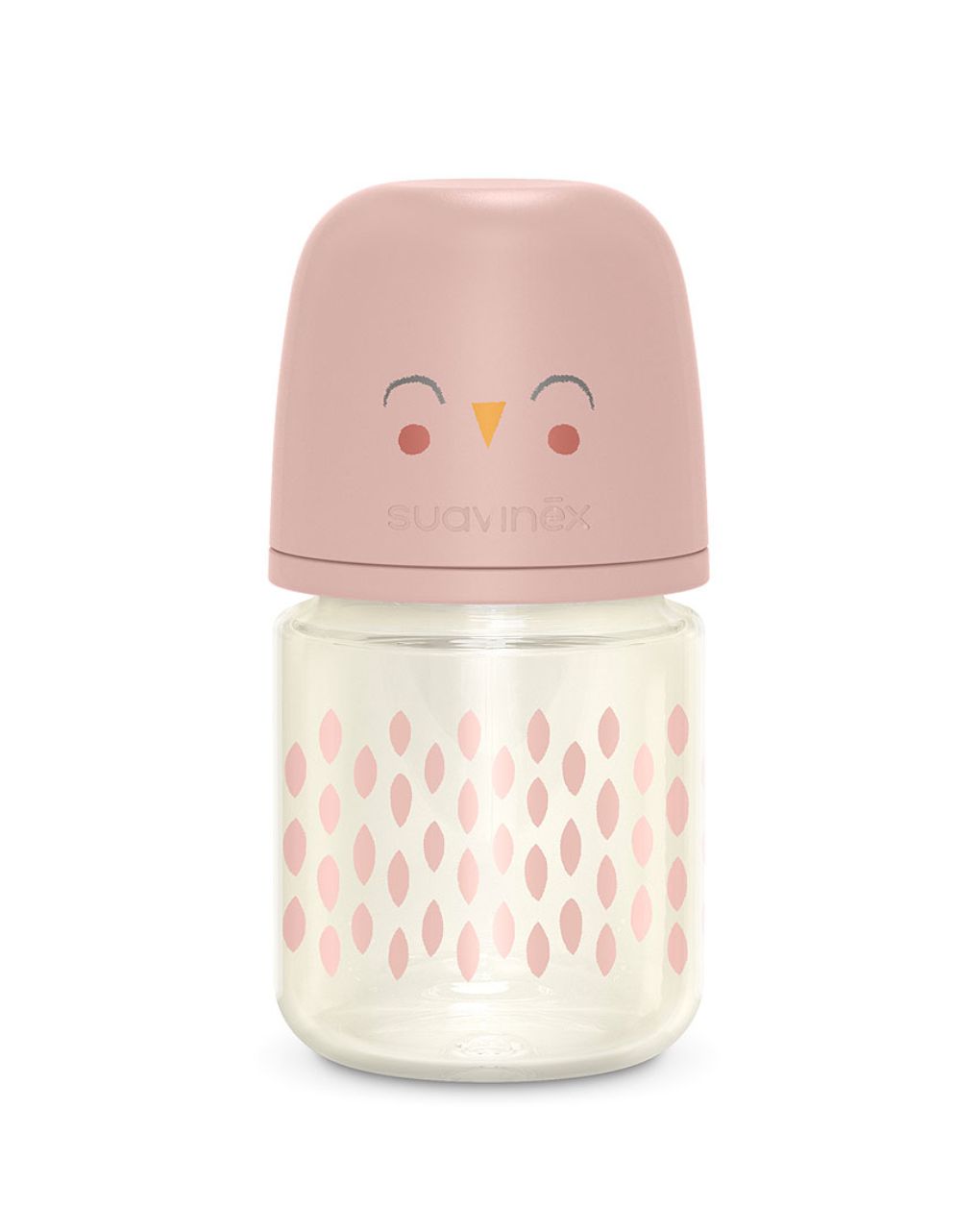 Suavinex - γυάλινο μπιμπερό 120ml με θηλή σιλικόνης 0m+, bonhomia owl pink
