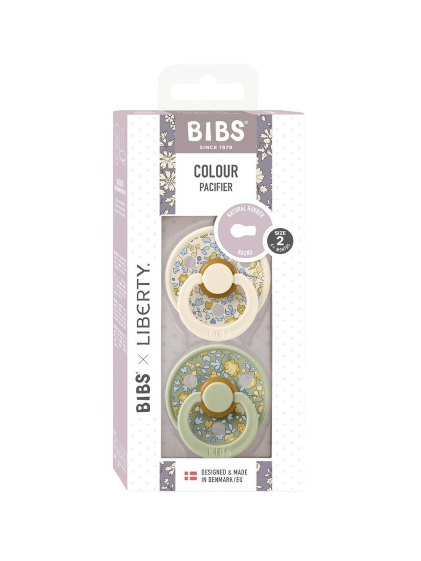 Bibs x liberty πιπίλα καουτσούκ σετ 2τμχ colour eloise/sage mix, 6-12m - BIBS