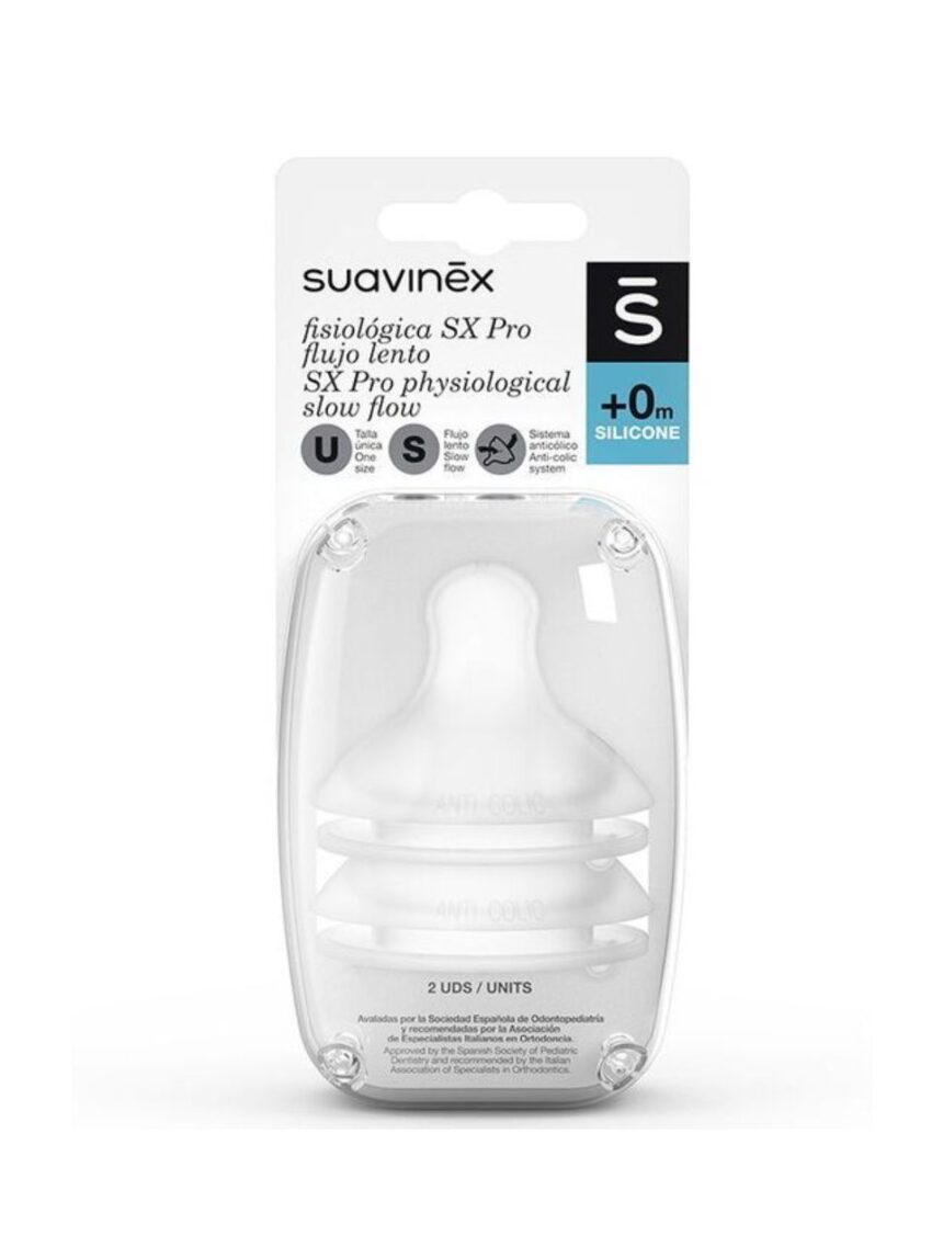 Suavinex - pro physio θηλή από σιλικόνη μικρής ροής για 0m+ 2τεμ - Suavinex