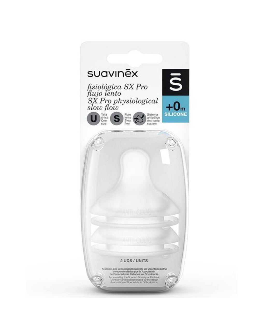 Suavinex - pro physio θηλή από σιλικόνη μικρής ροής για 0m+ 2τεμ - Suavinex