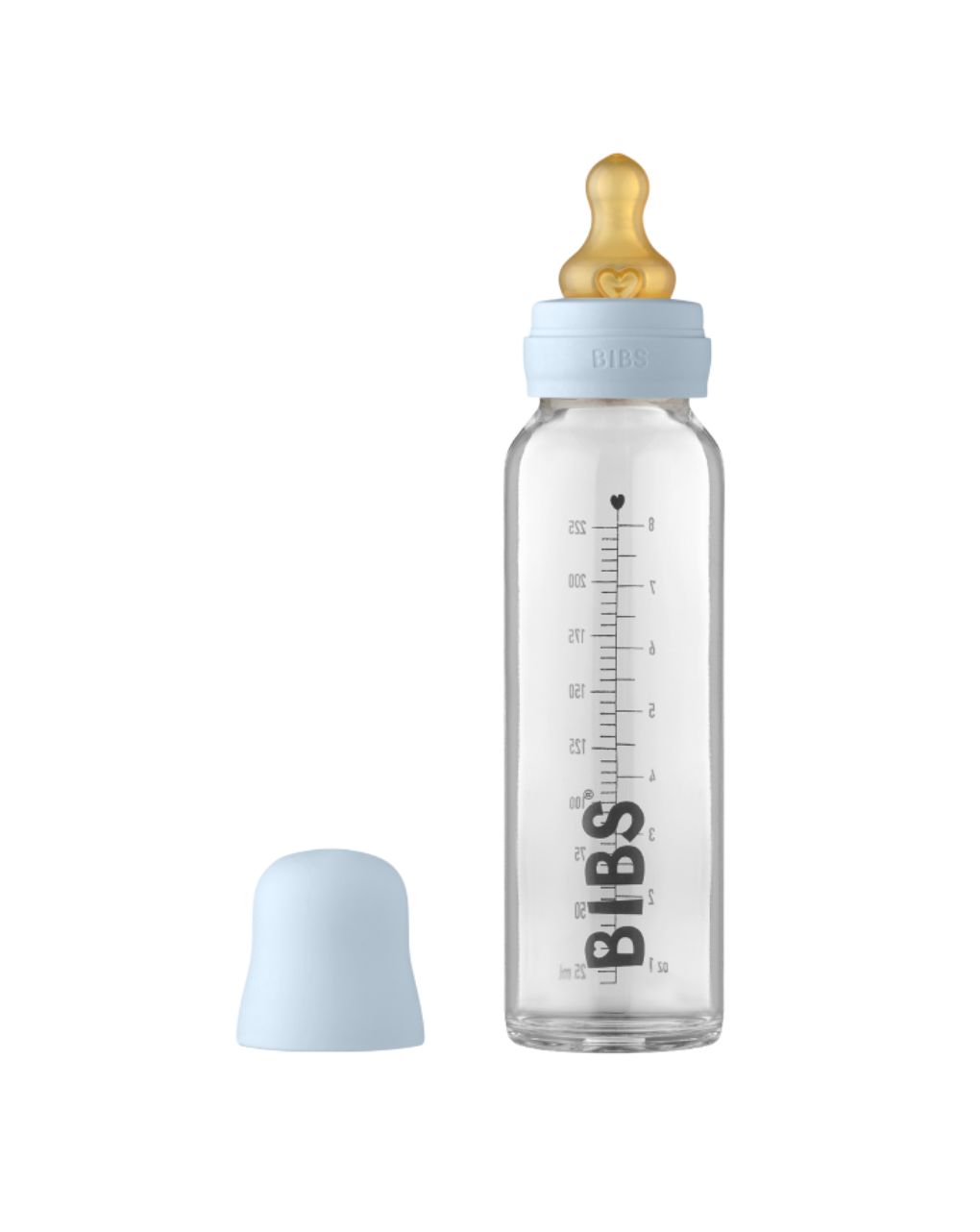 Bibs ολοκληρωμένο σετ γυάλινο μπιμπερό 225ml latex baby blue 0m+, 5014231 - BIBS