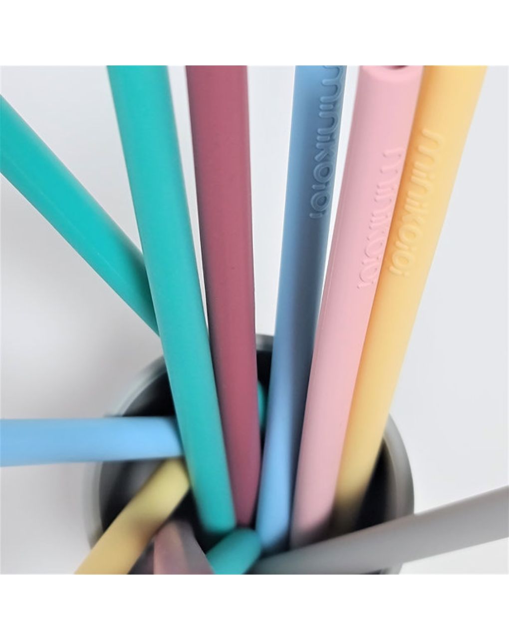 Minikoioi καλαμάκια σιλικόνης 3τμχ και βούρτσα καθαρισμού mineral blue 0909-101110017 - MinikOiOi