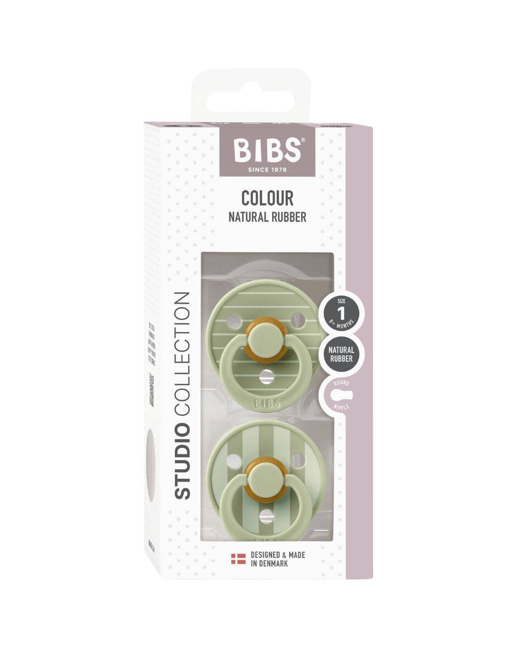 Bibs πιπίλα καουτσούκ σετ 2τμχ studio colour ivory / sage mix, 0-6 μηνών - BIBS