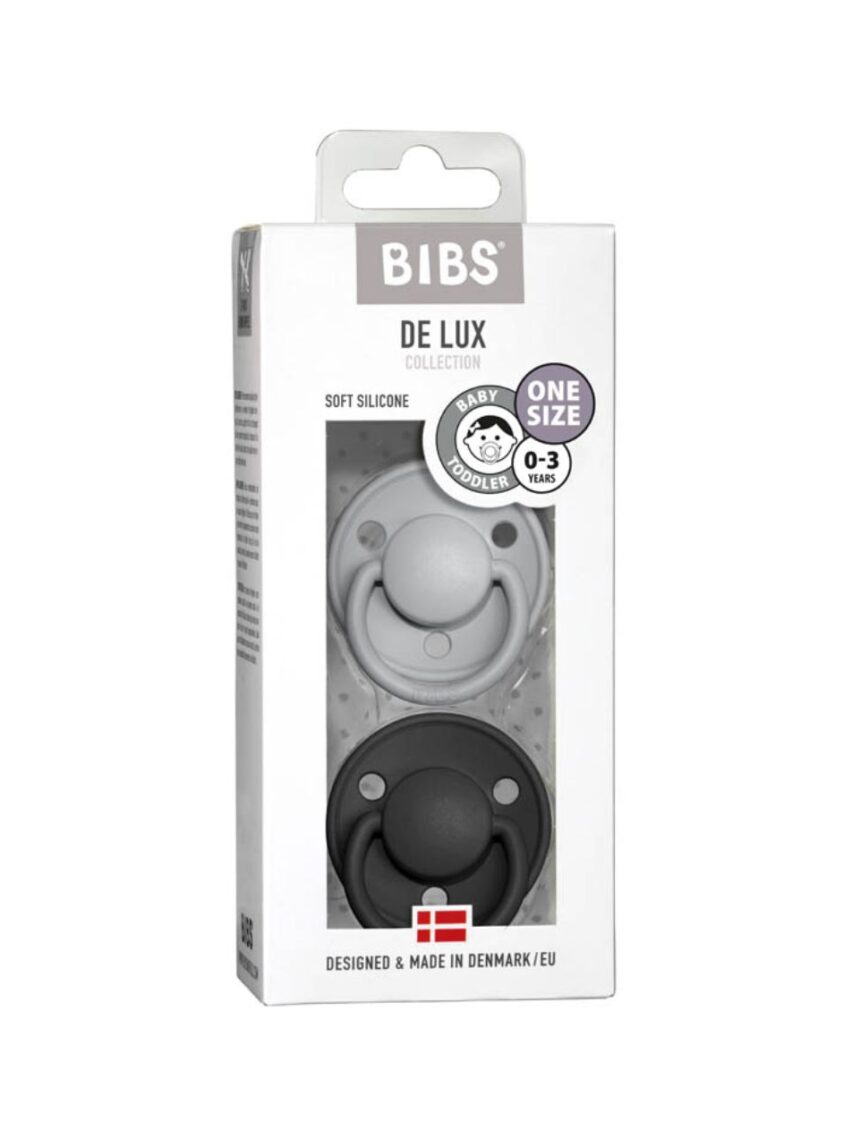 Bibs πιπίλα σιλικόνης σετ 2τμχ de lux cloud-black onesize, 0-36m - BIBS