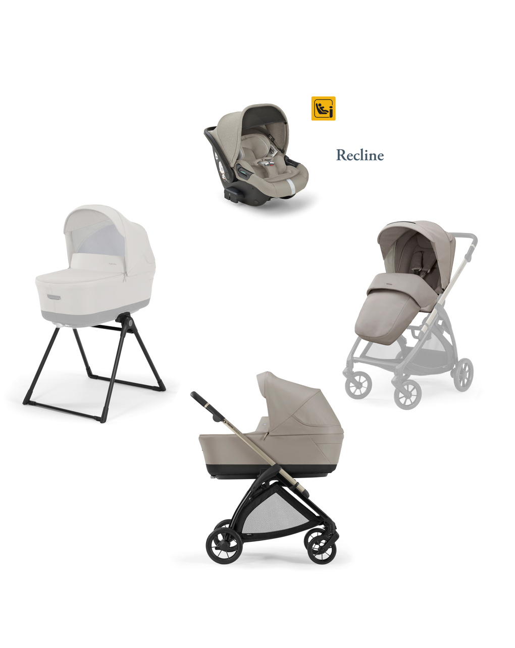 Inglesina - σύστημα μεταφοράς electa quattro με κάθισμα darwin recline beige/total black - Inglesina