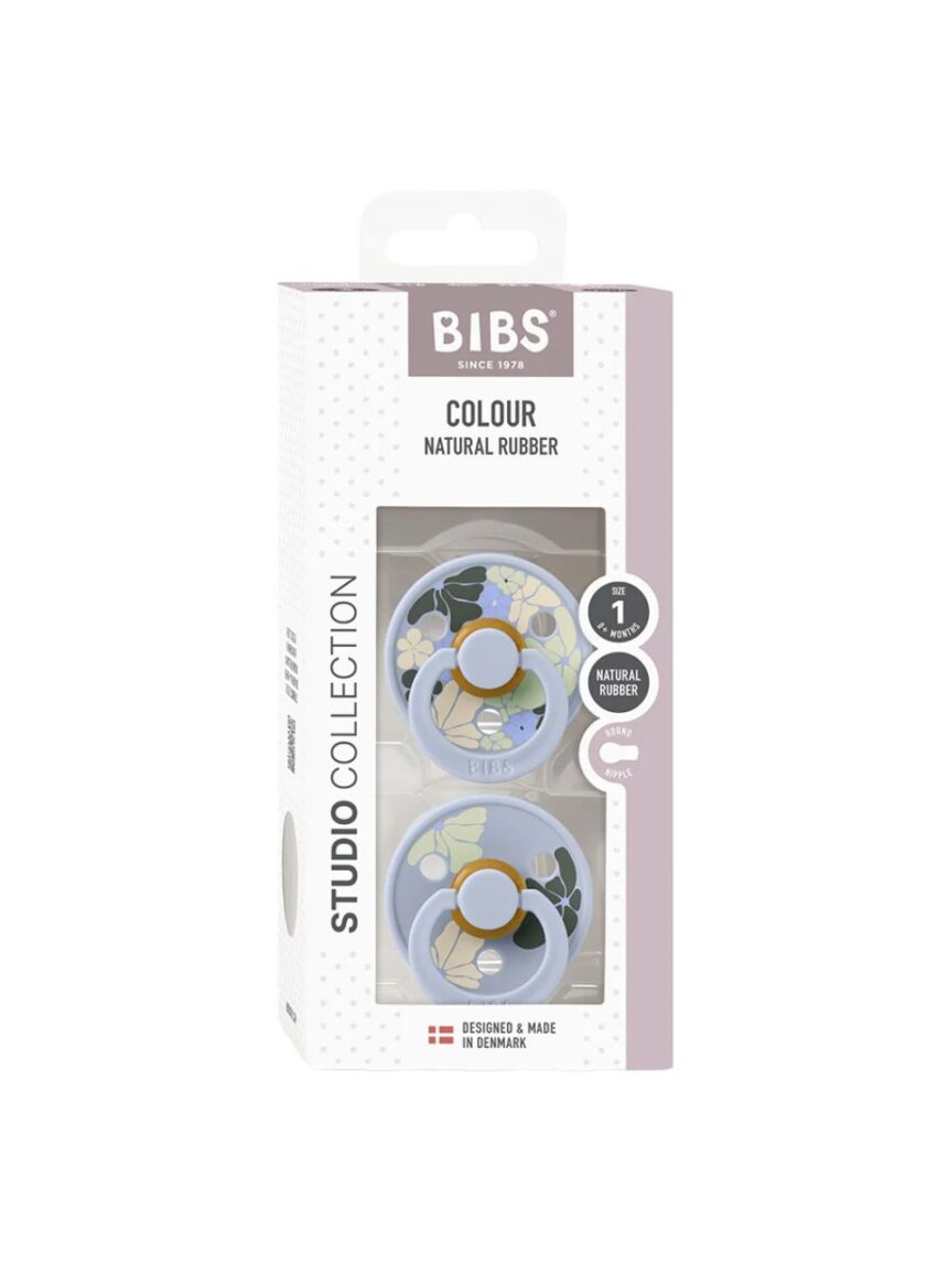 Bibs - πιπίλα καουτσούκ σετ 2τμχ studio colour morning bloom dusty blue mix, 0-6m - BIBS