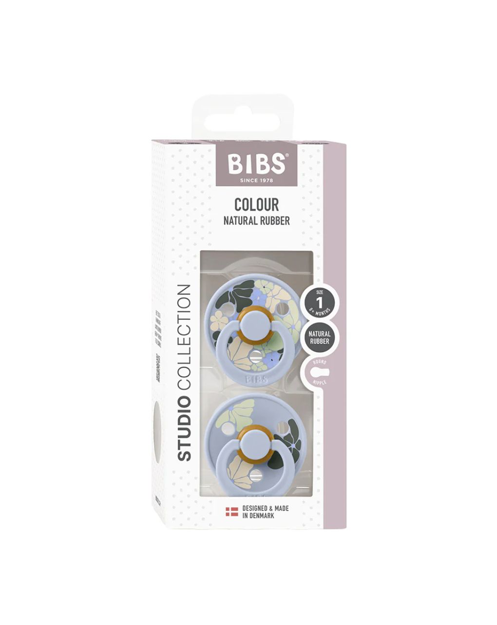 Bibs - πιπίλα καουτσούκ σετ 2τμχ studio colour morning bloom dusty blue mix, 0-6m - BIBS