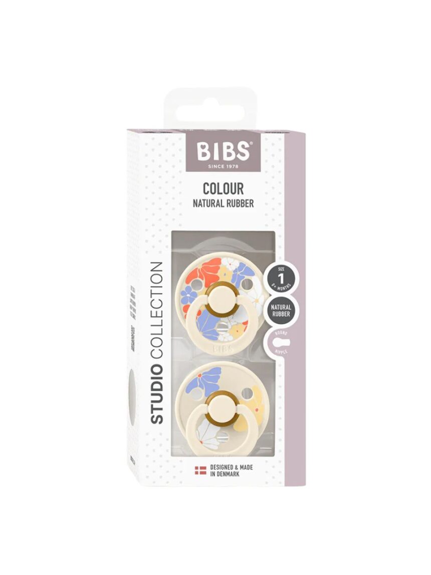 Bibs - πιπίλα καουτσούκ σετ 2τμχ studio colour morning bloom ivory mix, 0-6m - BIBS