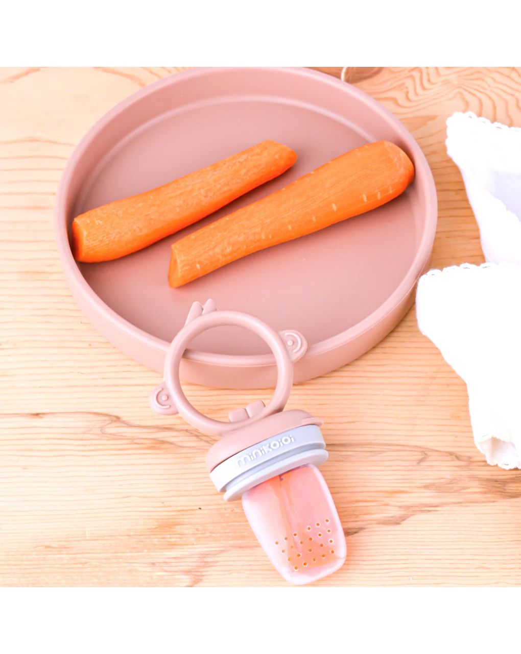 Minikoioi feeder + μασητικό σιλικόνης 6m+ pink/grey 0424-101130005 - MinikOiOi