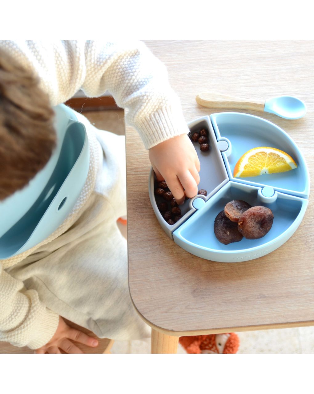 Minikoioi πιάτο puzzle σιλικόνης με αποσπώμενες θέσεις mineral blue/powder grey 0907-101050059 - MinikOiOi