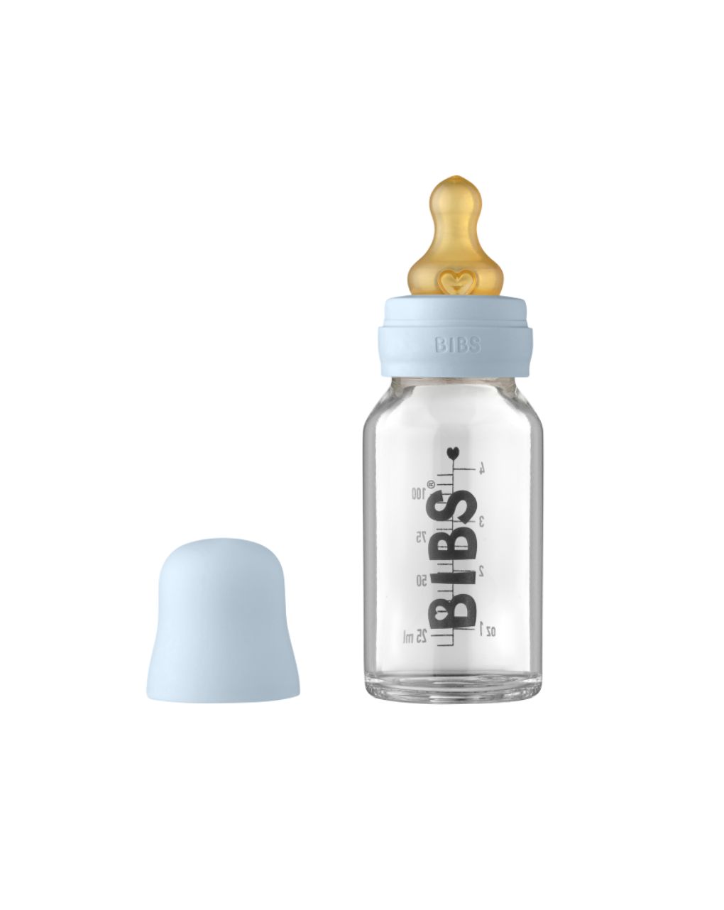 Bibs ολοκληρωμένο σετ γυάλινο μπιμπερό latex baby blue 0m+ 110ml